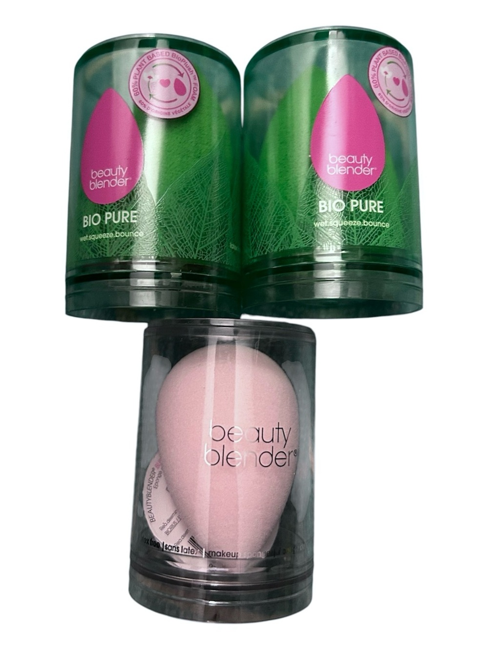 BRAND NEW beautyblender Bio Pure & Bubblegum Pink Makeup Sponges - Set of 3
